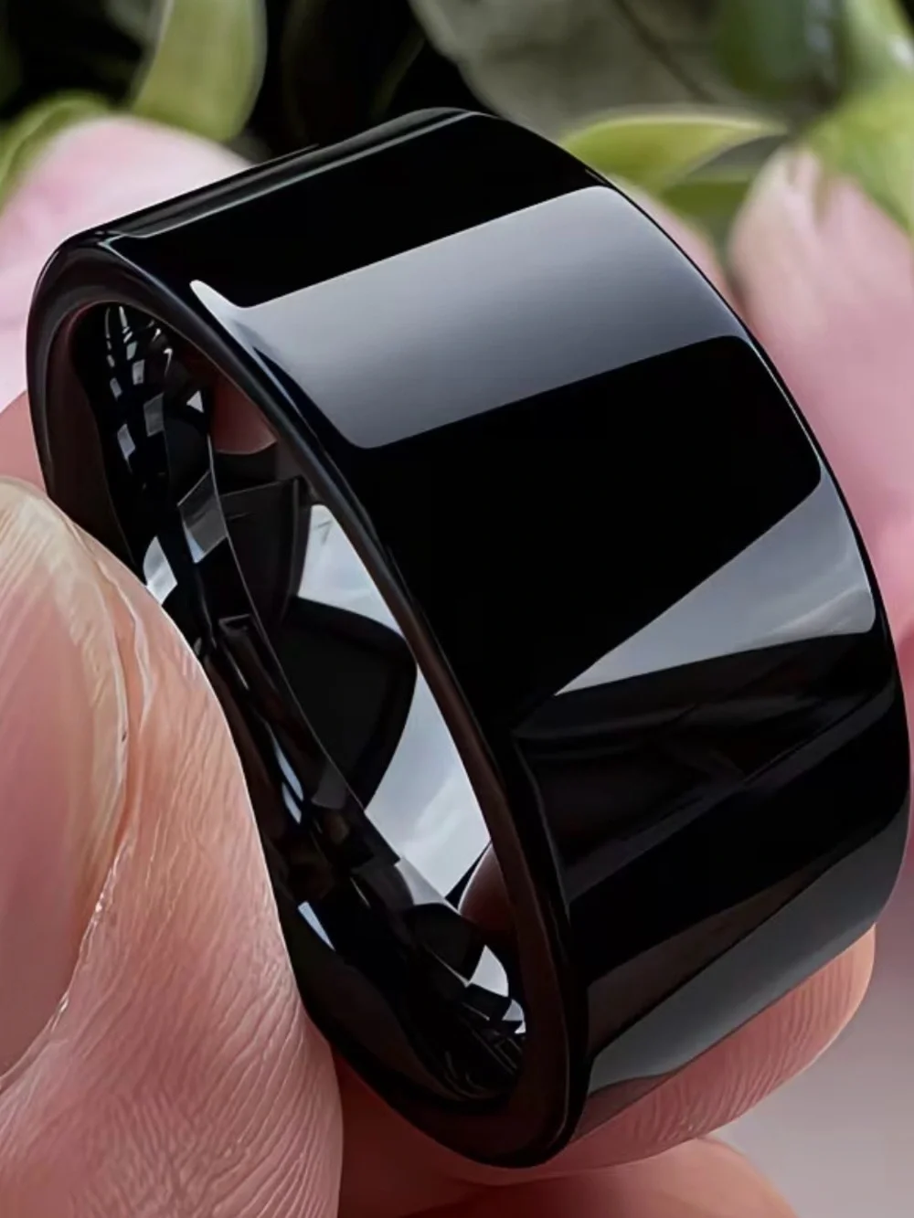 12mm Gun Black Plated 316 Stainless Steel Sleek Wide Unisex Wedding Band Ring